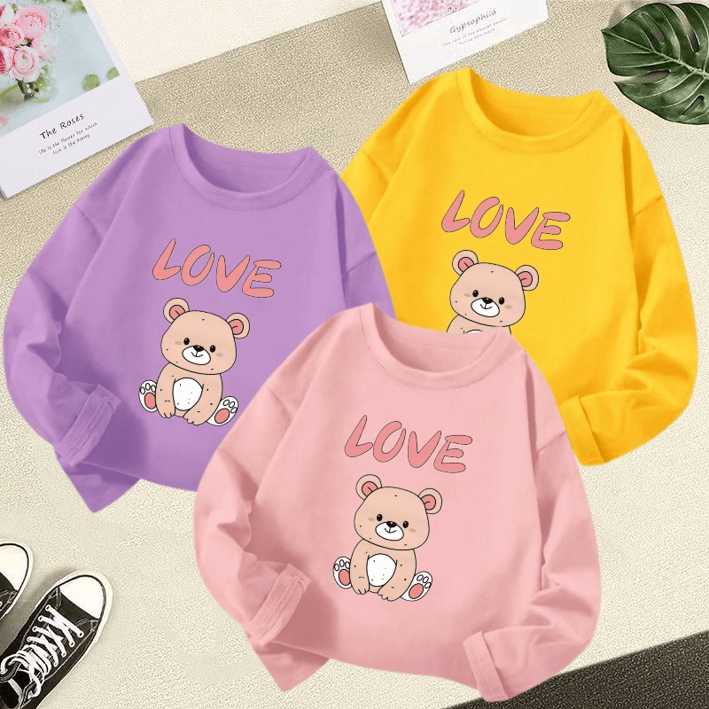 312Y cute bear cartoon print boys and girls long sleeved Tshirt candy