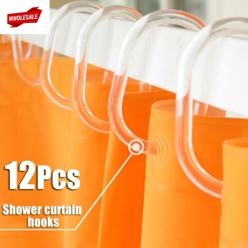 (BC)12 Pcs/Box Shower Curtain Rod Clear Ring Hooks / Plastic Cshaped Shower Curtain Curtain