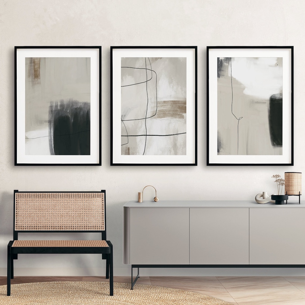 Modern Neutral Abstract Wall Art Black and Beige Prints Minimalist ...