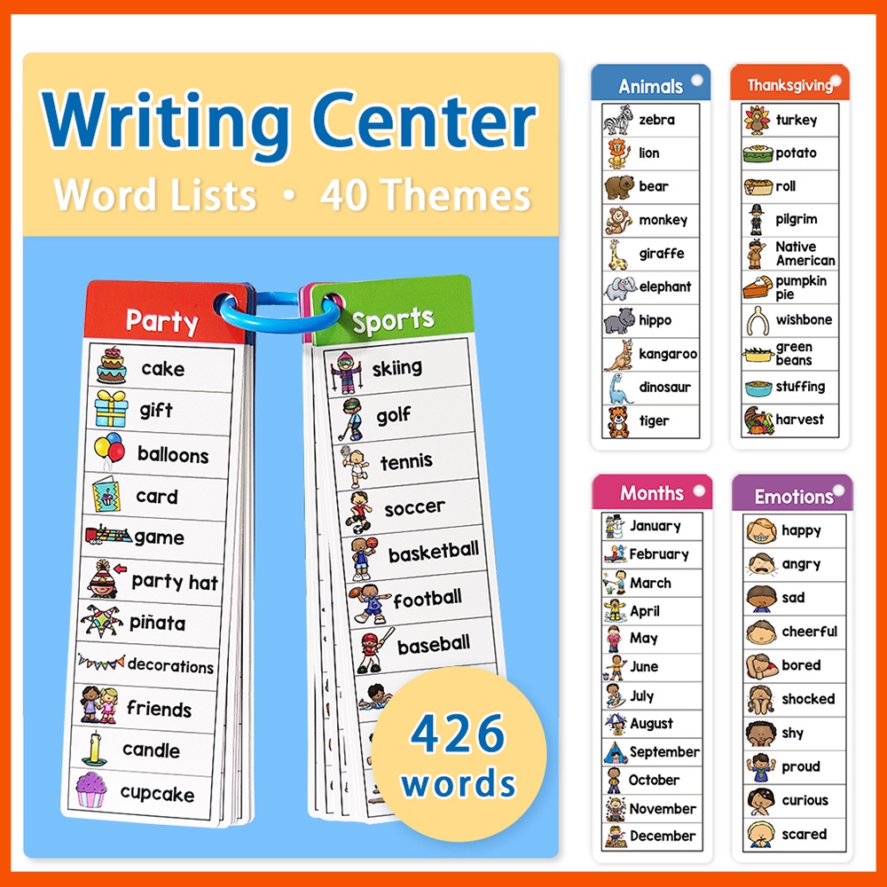 40 Themes Writting Center Sight Word Lists Flash Cards Kids Literacy ...