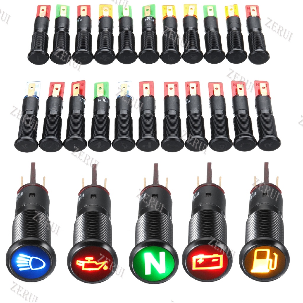 10-Pack 8mm LED Indicator Lights - 12V Dashboard Panel Lamps, 5 Colors (Blue Red Yellow Green White)