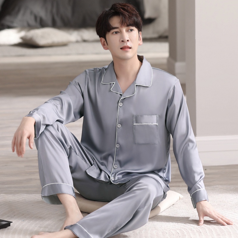 Silk Pajamas Men Plus size Sleepwear Man Satin Pyjamas Set Autumn Korean version Long sleeve Simple Stripe Loungewear L 4XL Shopee Malaysia