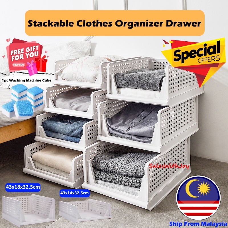 【SalesWithJoy】 Foldable Stackable Storage Clothes Rack Drawer Basket ...