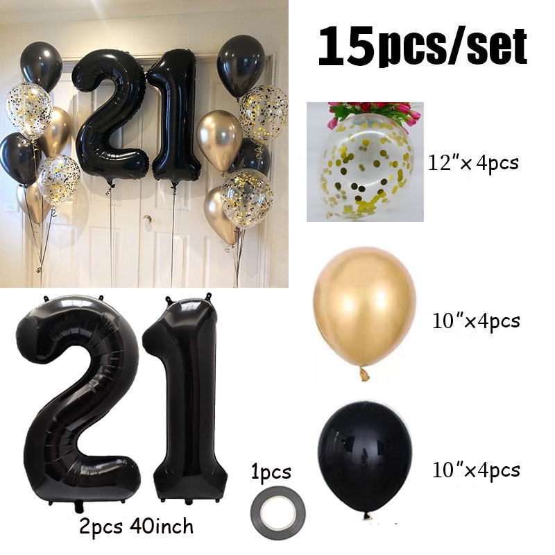 15pcs/set 40inch Black Number Foil Balloons Happy Birthday Party ...