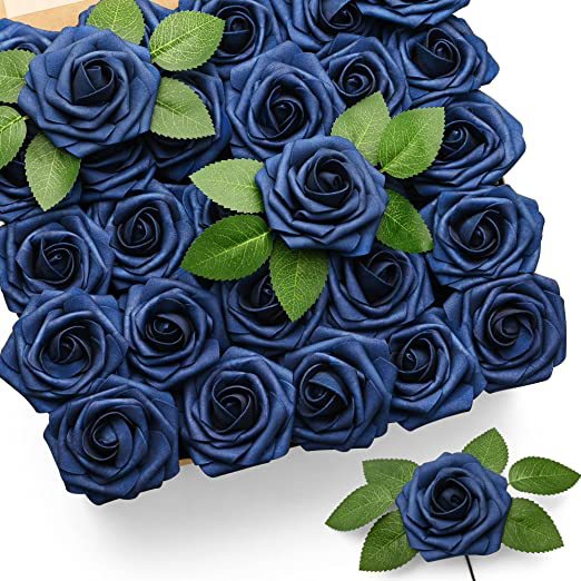 10Pcs 8CM Blue PE Foam Rose Artifical Flowers with Stem Bride Bouquet ...