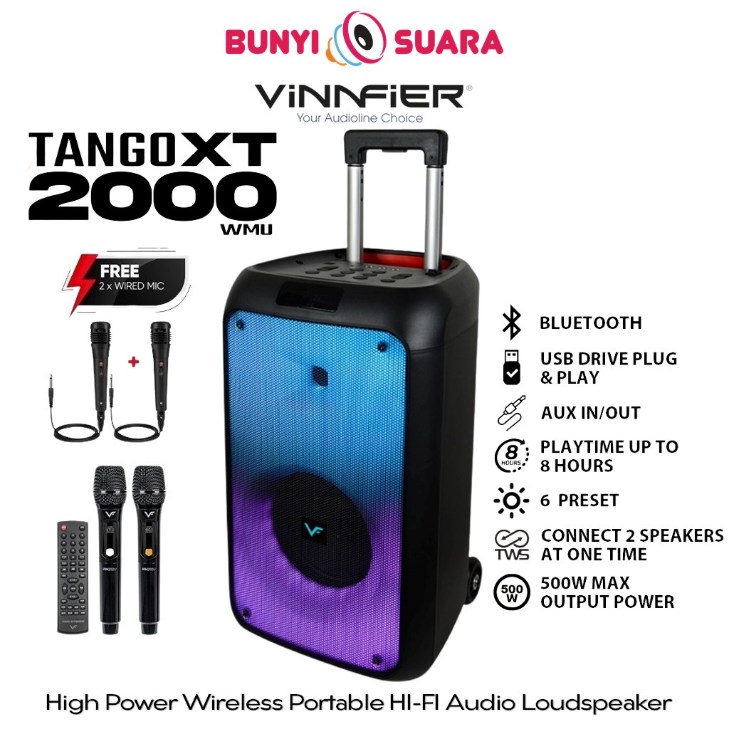 Vinnfier TANGO XT2000 WMU 500W Bluetooth Portable HIFI Loud Speaker
