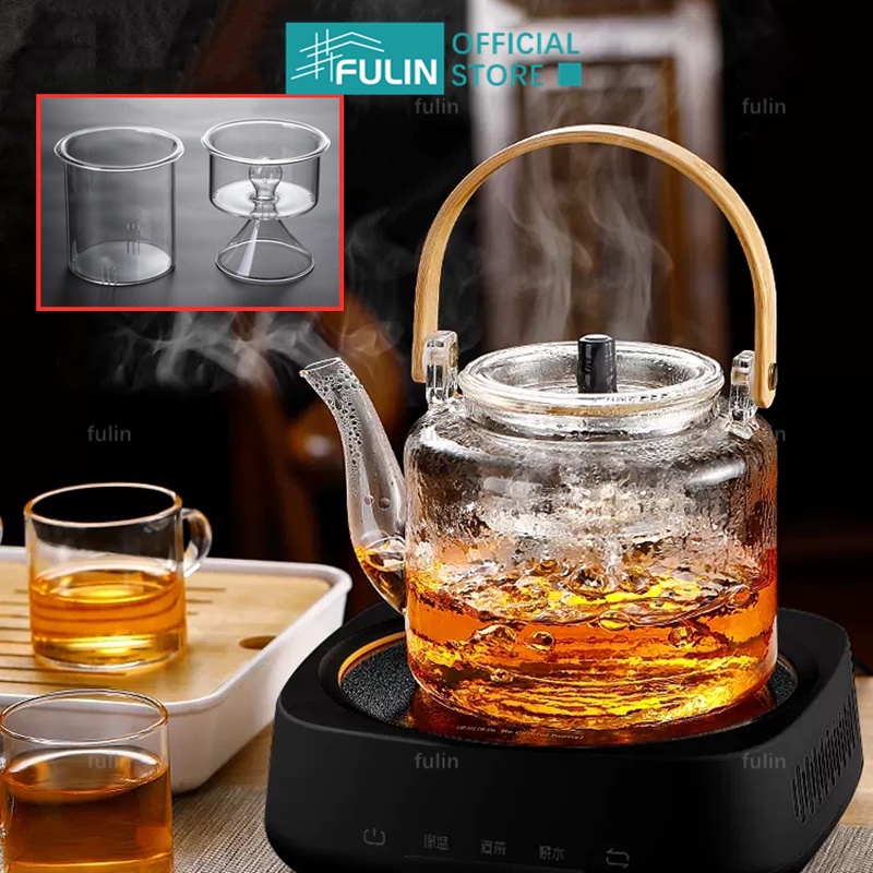 1100ml Glass Steaming TeaPot Large Capacity Boiling Tea Pot Bamboo ...