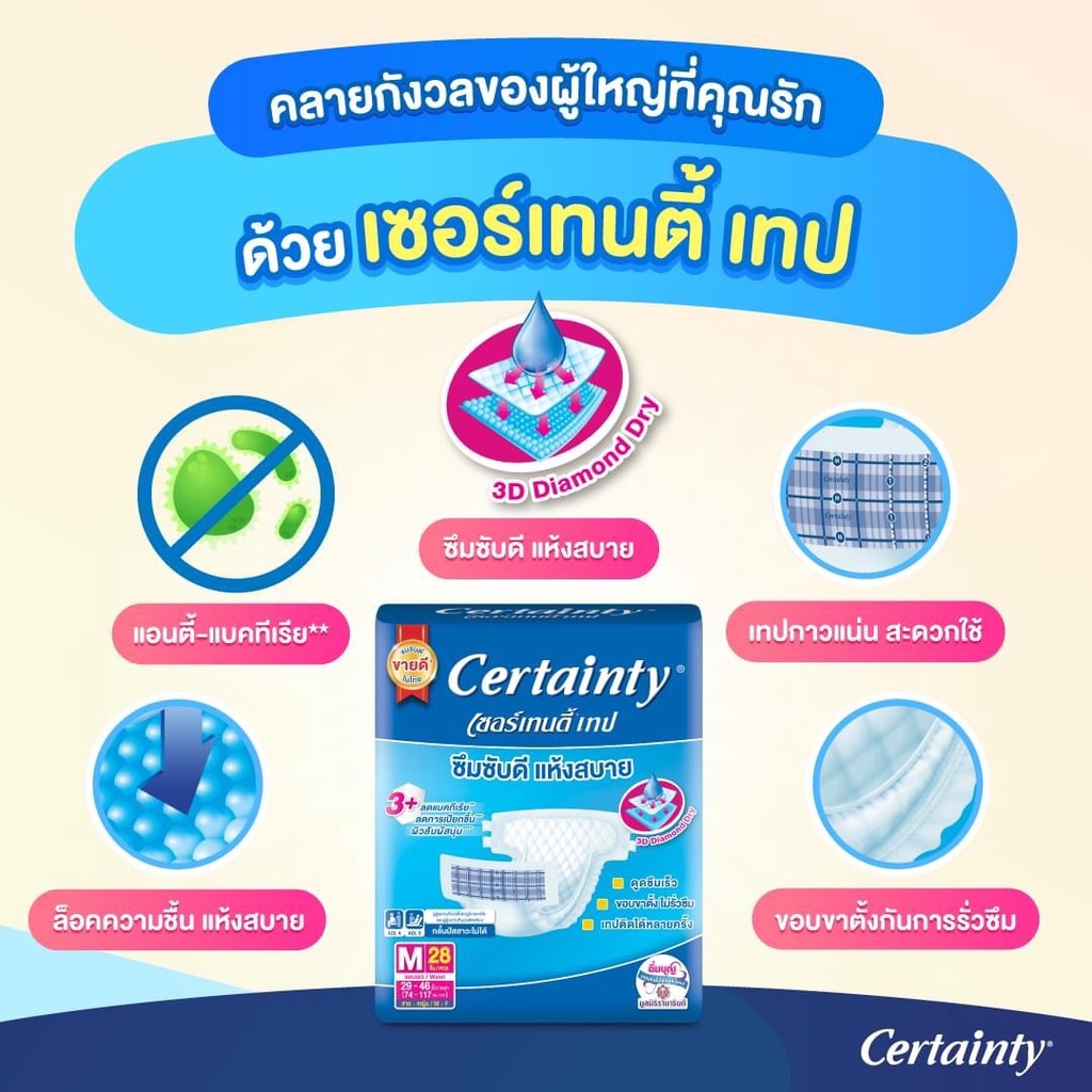 Certainty Adult Diapers Hot Selling Model Tape Jumbo Size M (28pcs) L ...