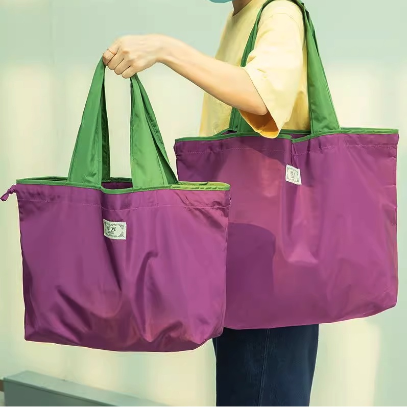 【IN Stock】 Large Foldable Shopping Bag Drawstring Eco Bag Nylon Travel