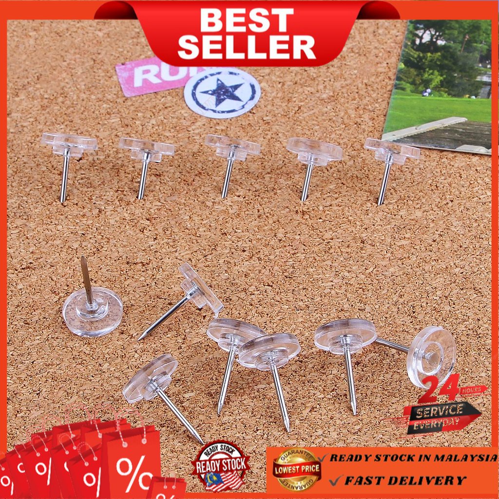 🔥READY STOCK🔥10pcs Transparent Push Pins Thumb Thumbtack Board Pins