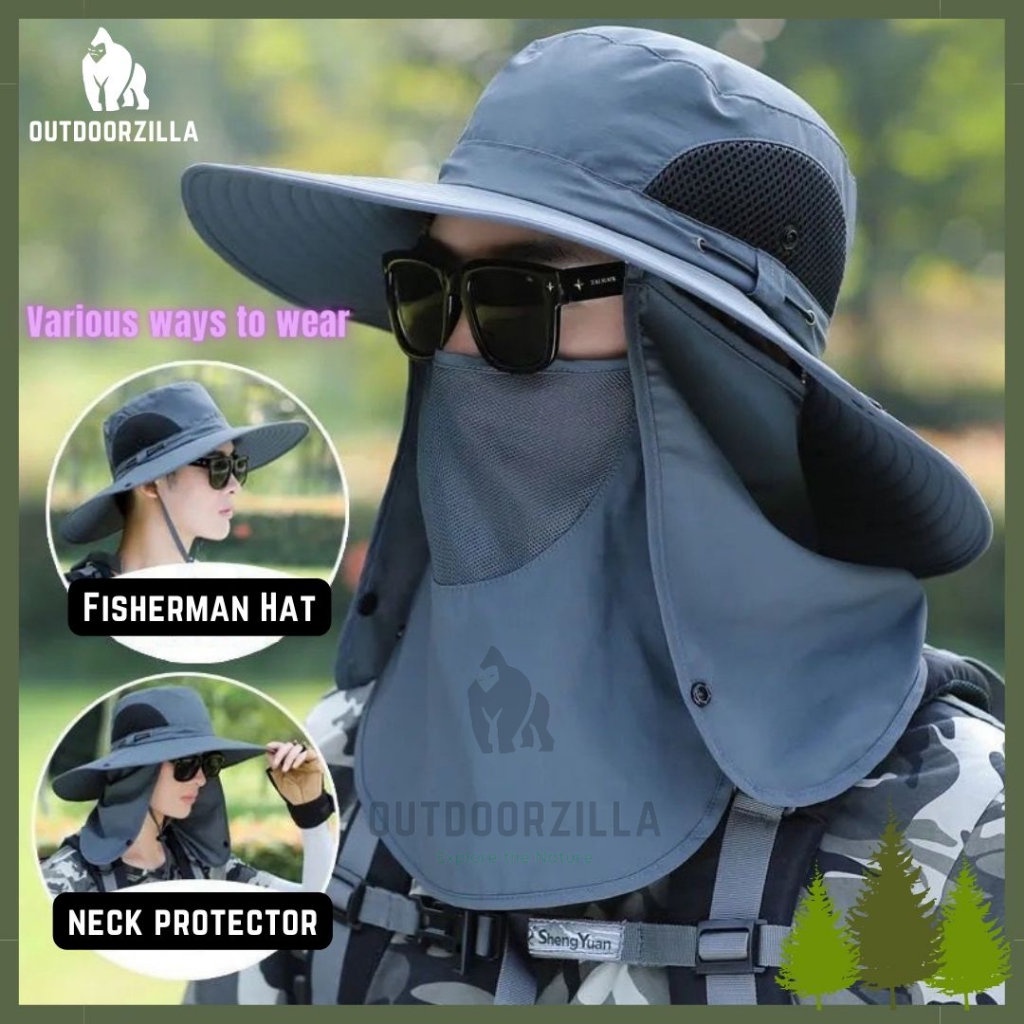 Fishing Hat Neck Flap Waterproof Full Face Cover Topi Penutup Anti ...