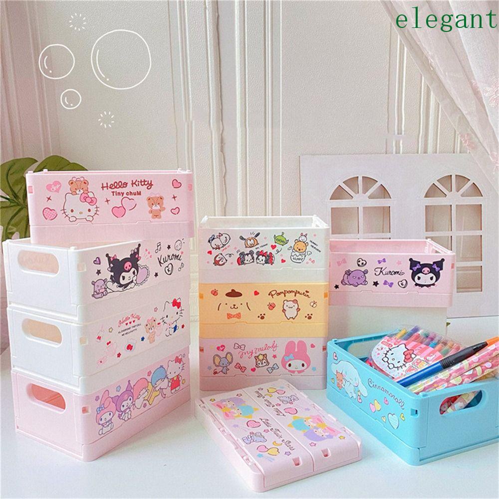 ELEGANT Foldable Storage Box Anime Periphery Desk Pom Pom Purin Kuromi Stackable Cinnamoroll