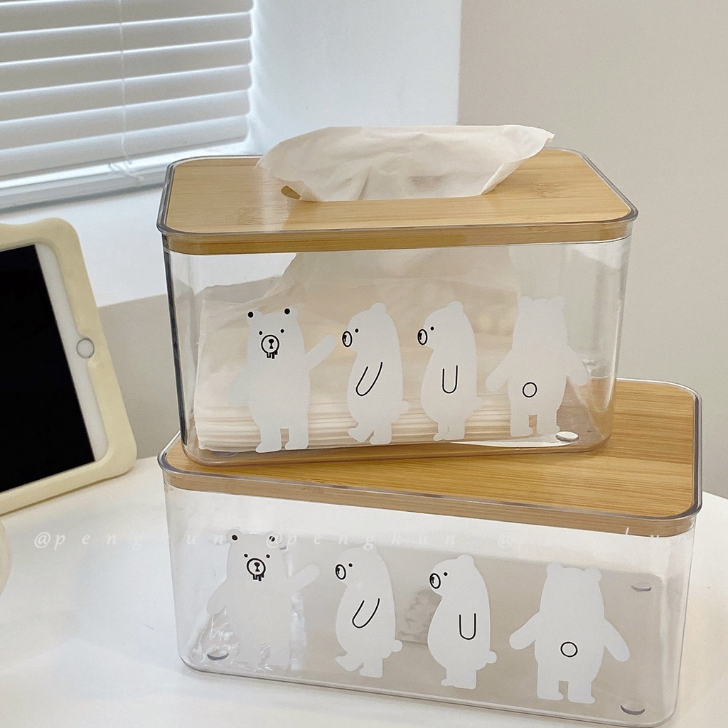 Muji Style Simple White Bear Wooden Cover Removable Tissue Box Korea