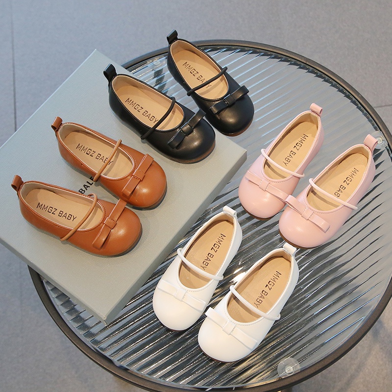 Korean Style Bowknot Baby Girls Leather Flat Shoes Elastic Band Cute Soft Sole Comfortable Kids Shoes 2 8 Years Old Shopee Malaysia