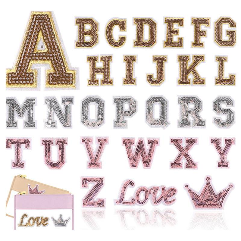 26pcs AZ Letter Patches Sequin Embroidery Applique Iron on Sewing