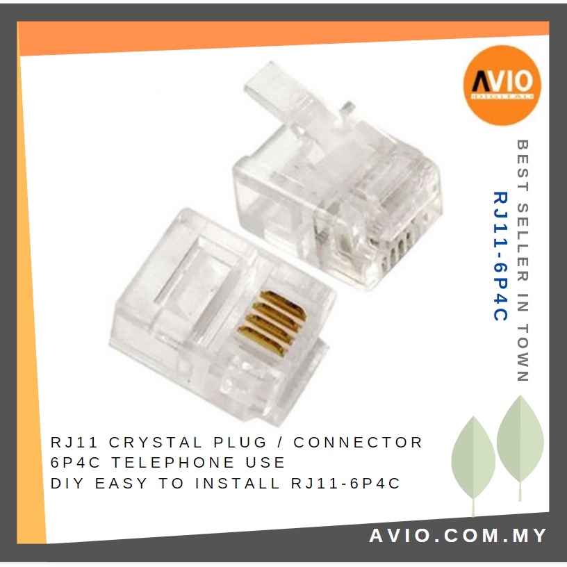 RJ11 4 Pin Telephone Crystal Plug Connector 6P4C Telephone use DIY Easy