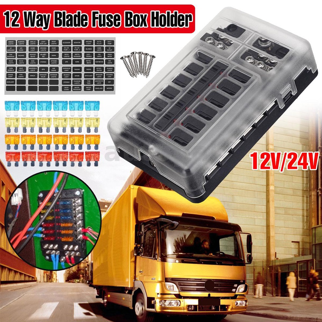 Car Boat Fuse Block 12 Way LED Fuse Junction Box Blade Fuse Terminal