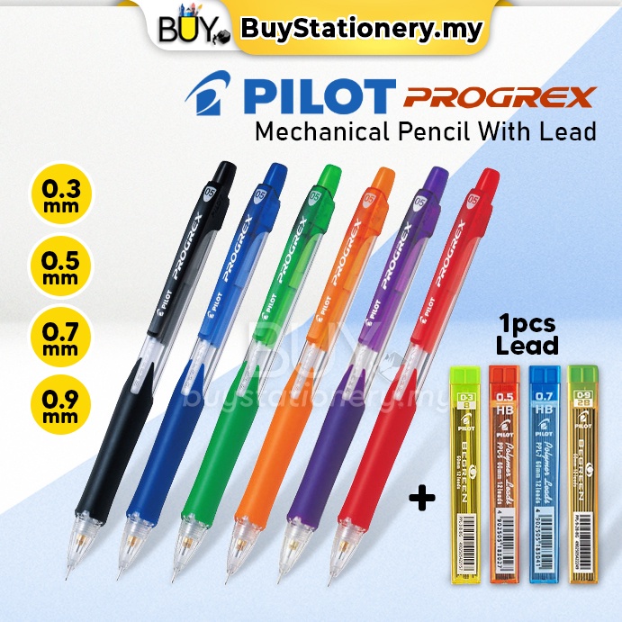 Pilot Progrex Mechanical Pencil 0.3 0.5 0.7 0.9 Free Lead (2s/Pkt
