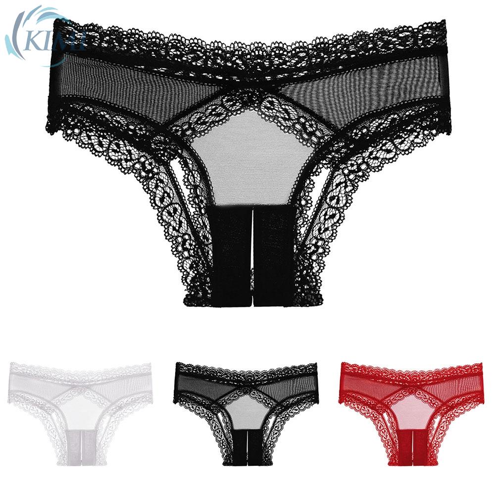 KIMI-High cut See through Mesh Panties for Women Crotchless Thong ...