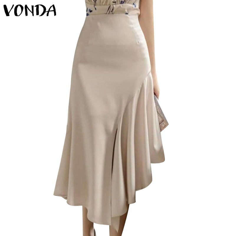 Solid High Waist Irregular Hem Skirt