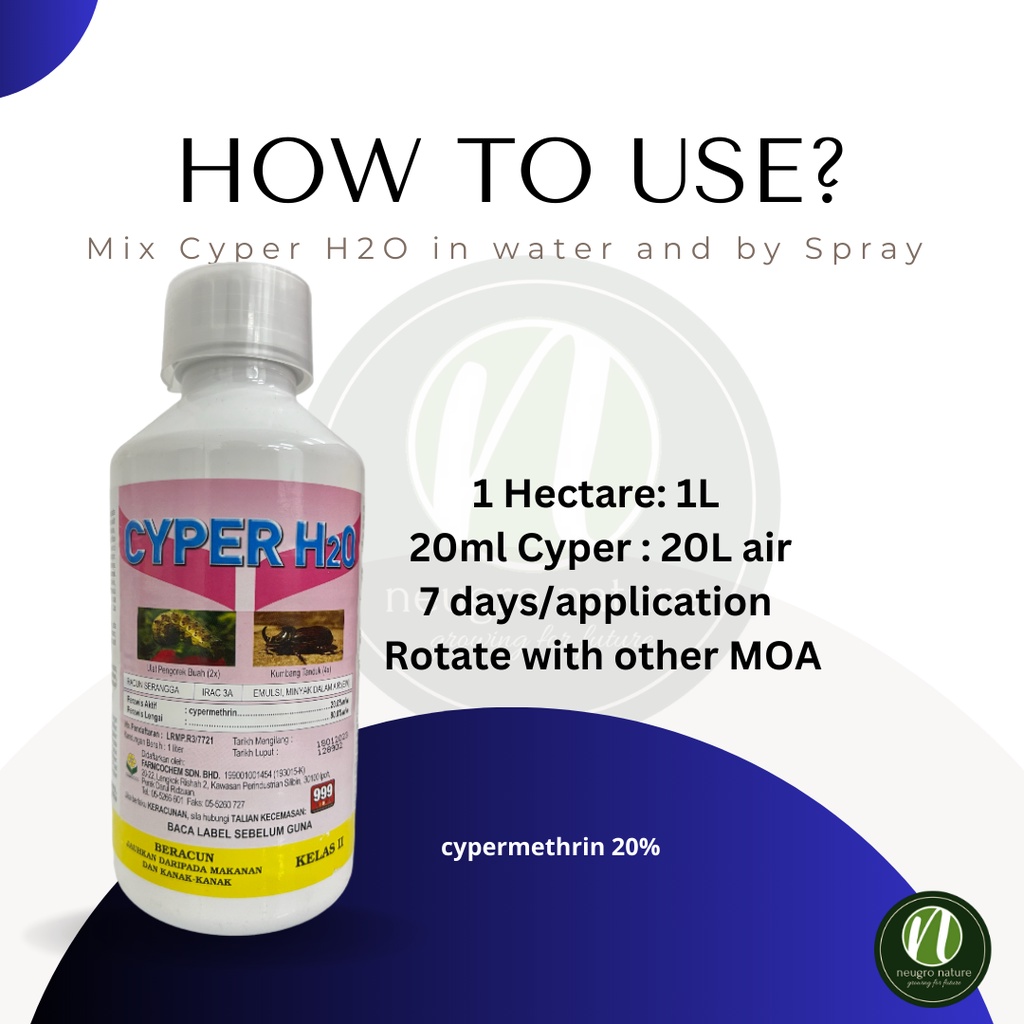 CYPER H2O (1L) Cypermethrin 20% Racun Serangga Lalat Putih / Lalat Buah ...
