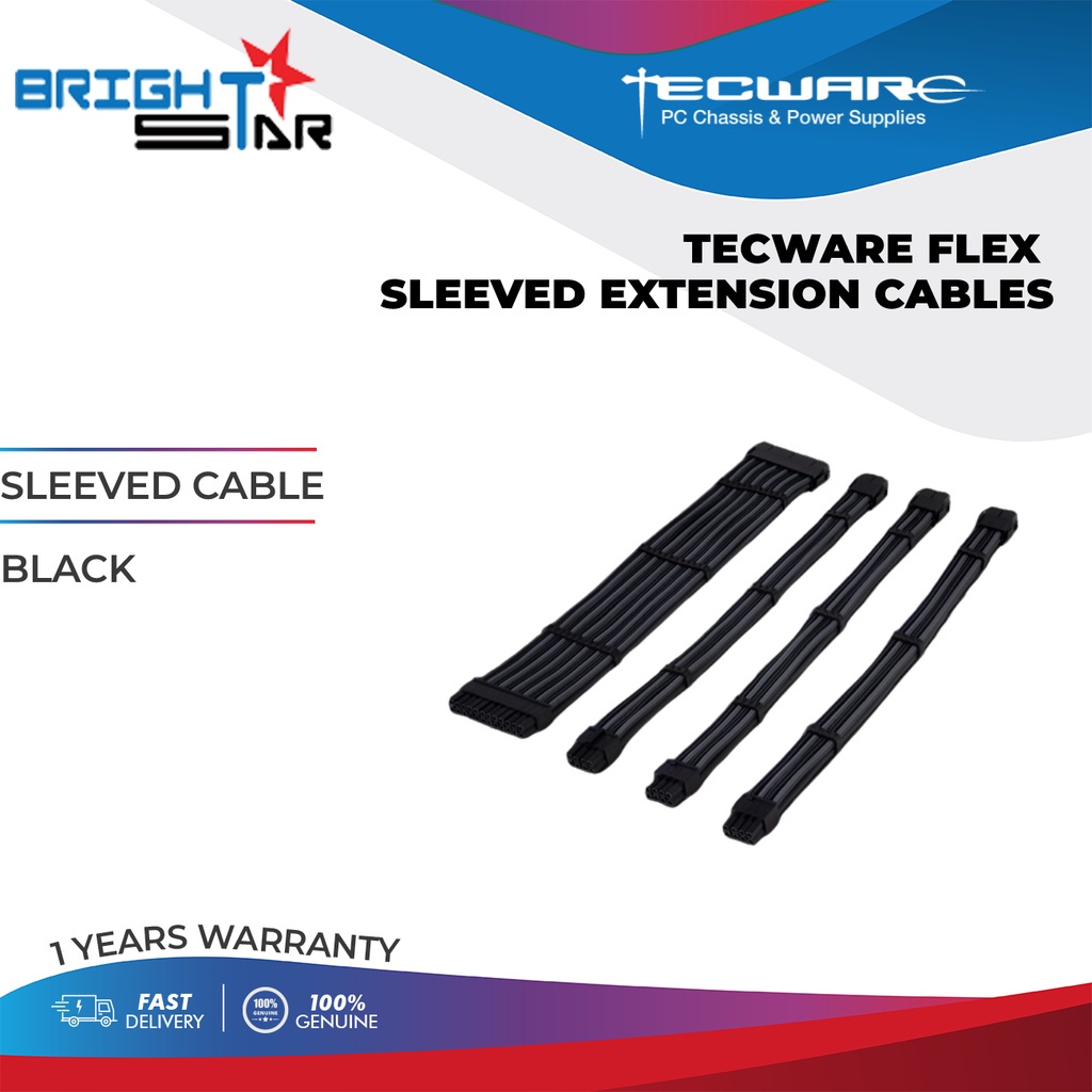 TECWARE FLEX SLEEVED EXTENSION CABLES / BLACK / 1Y WARRANTY / Shopee
