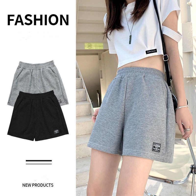 Waffle grid sports shorts for women New Korean version, loose high ...