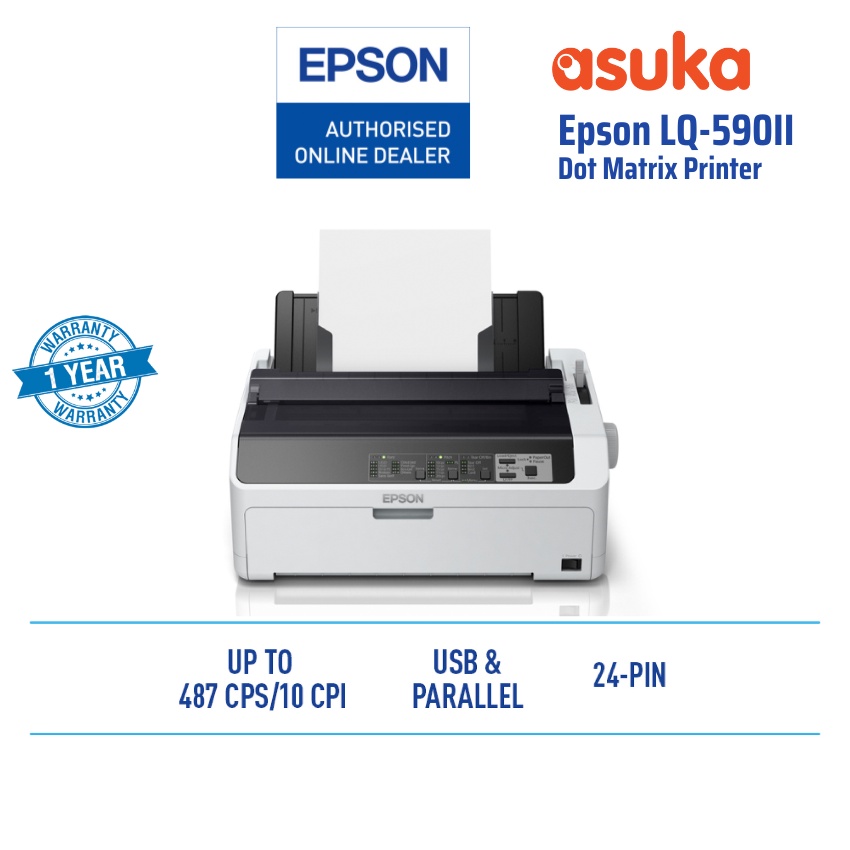 Epson Lq 590ii Dot Matrix Printer 24 Pin 80 Columns 487cps High Speed Draft10cpi 16 5982