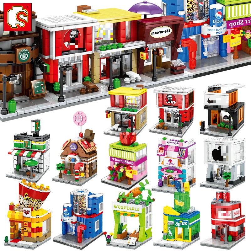 Mini House Building Blocks/ Mini City Store Street View Snack Street ...