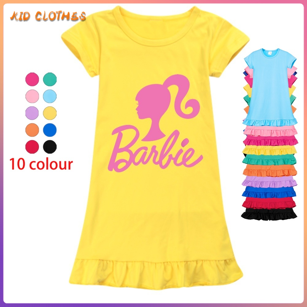 Barbie The Movie Girls' Cartoon Printed Dress Kids Sleeping Dress