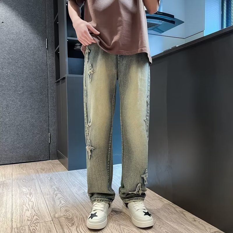 Jeans Men Style Yellow Mud Color Pants Straight Summer Street Wear ...