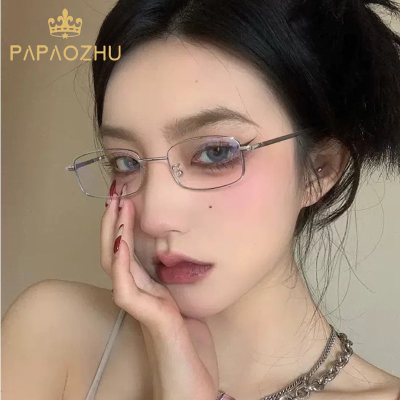 PAPAOZHU Stylish Silver Narrow Rectangle Frame Eyeglasses for Women Men ...