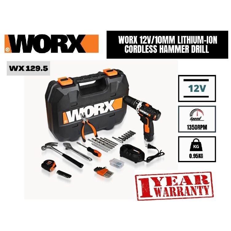 Worx 10mm 12V Lithium Ion Cordless Hammer Drill Smart Set Shopee