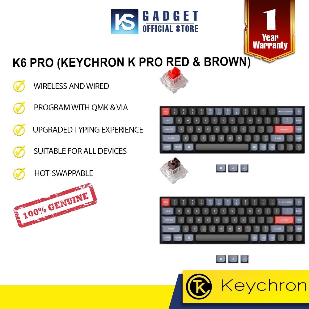 Keychron K6 Pro QMK/VIA Change Key Mechanical Keyboard Bluetooth/Wired ...