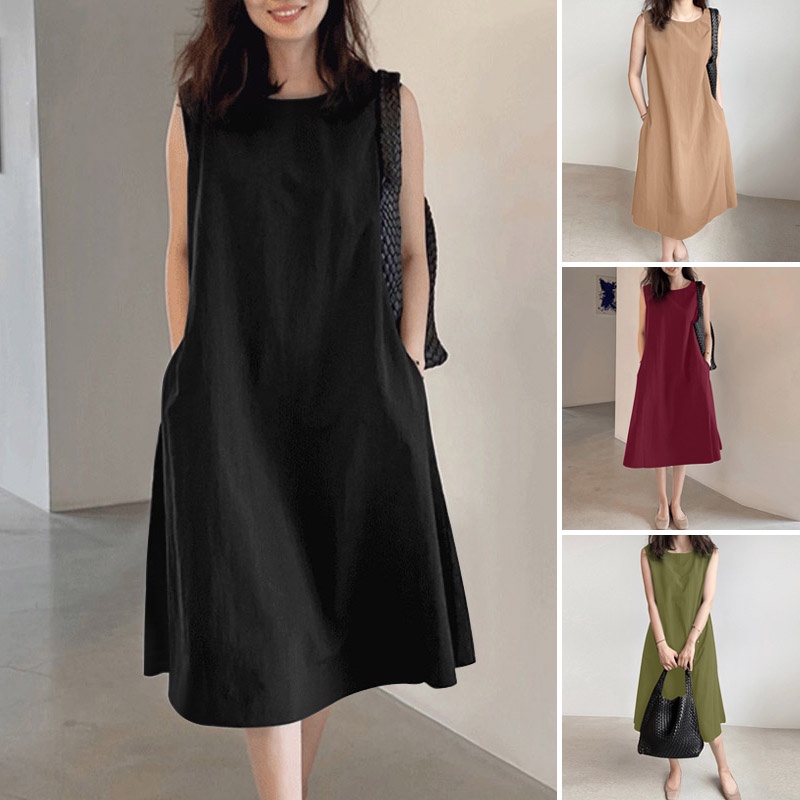 ZANZEA PRETTY Women Fashion Korean Daily Pocket Sleeveless Split Collar ...