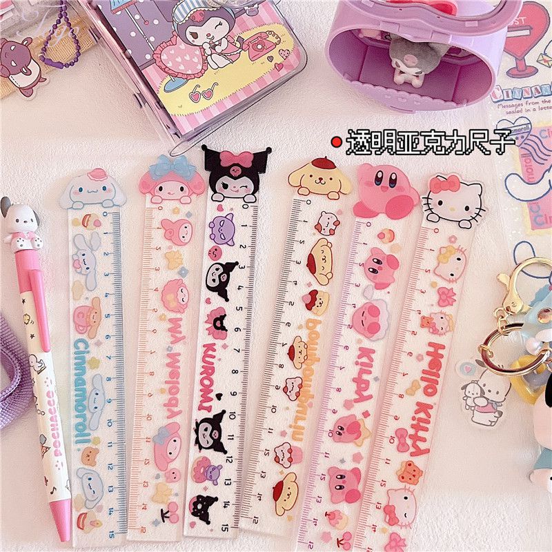 15CM Sanrio Ruler Acrylic Kawaii Anime Hello Kitty My Melody Kuromi Ins ...