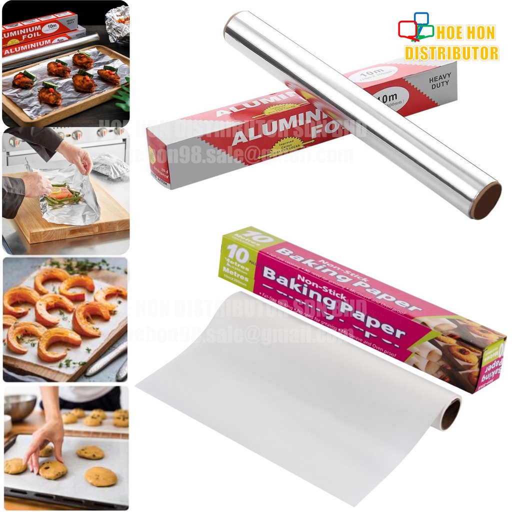 Aluminum Foil & Non Stick Baking Paper 300mm / 30cm x 10m Oil Proof BBQ
