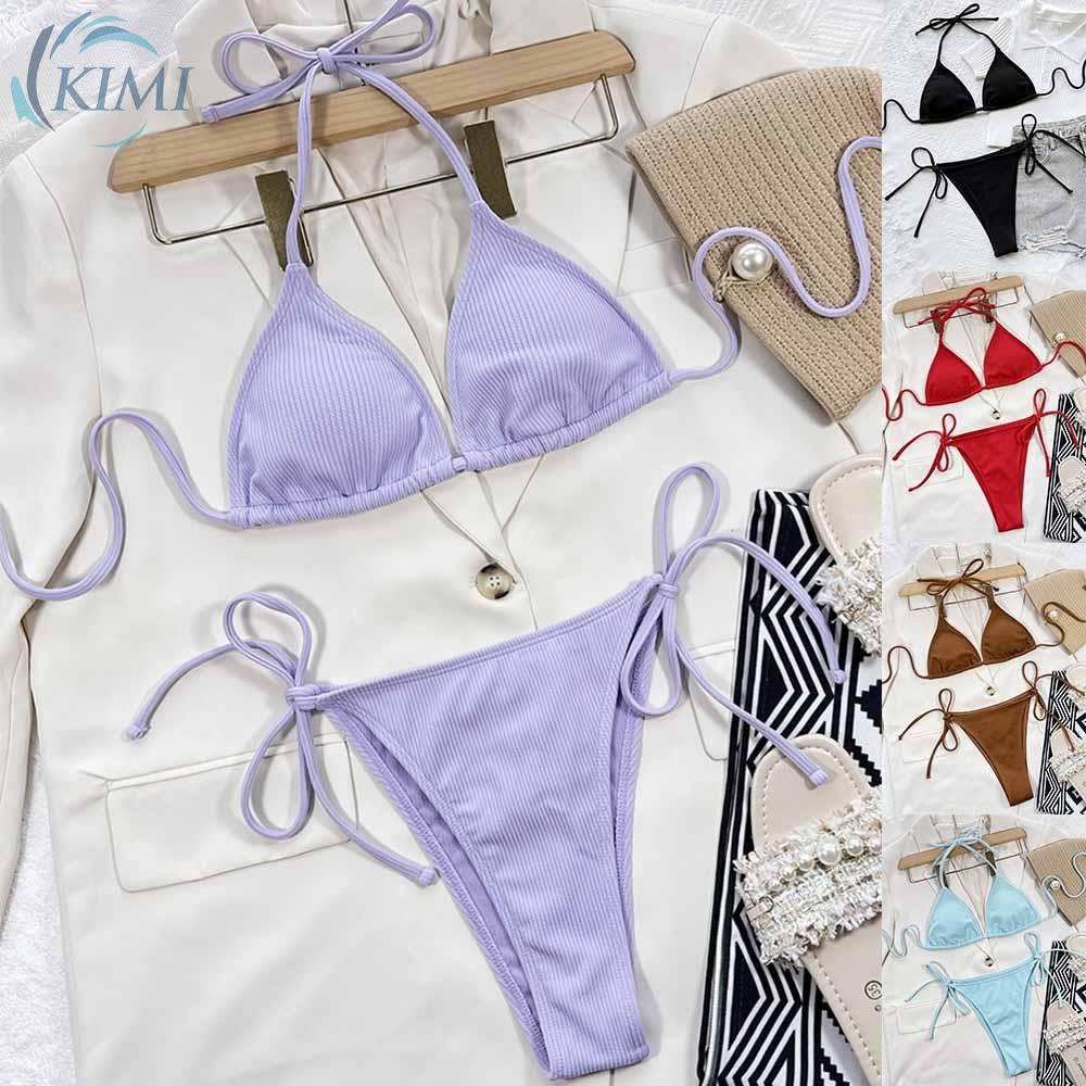 KIMI-Womens Sexy String Brazilian Bikini Set Push-Up Swimwear Bra ...