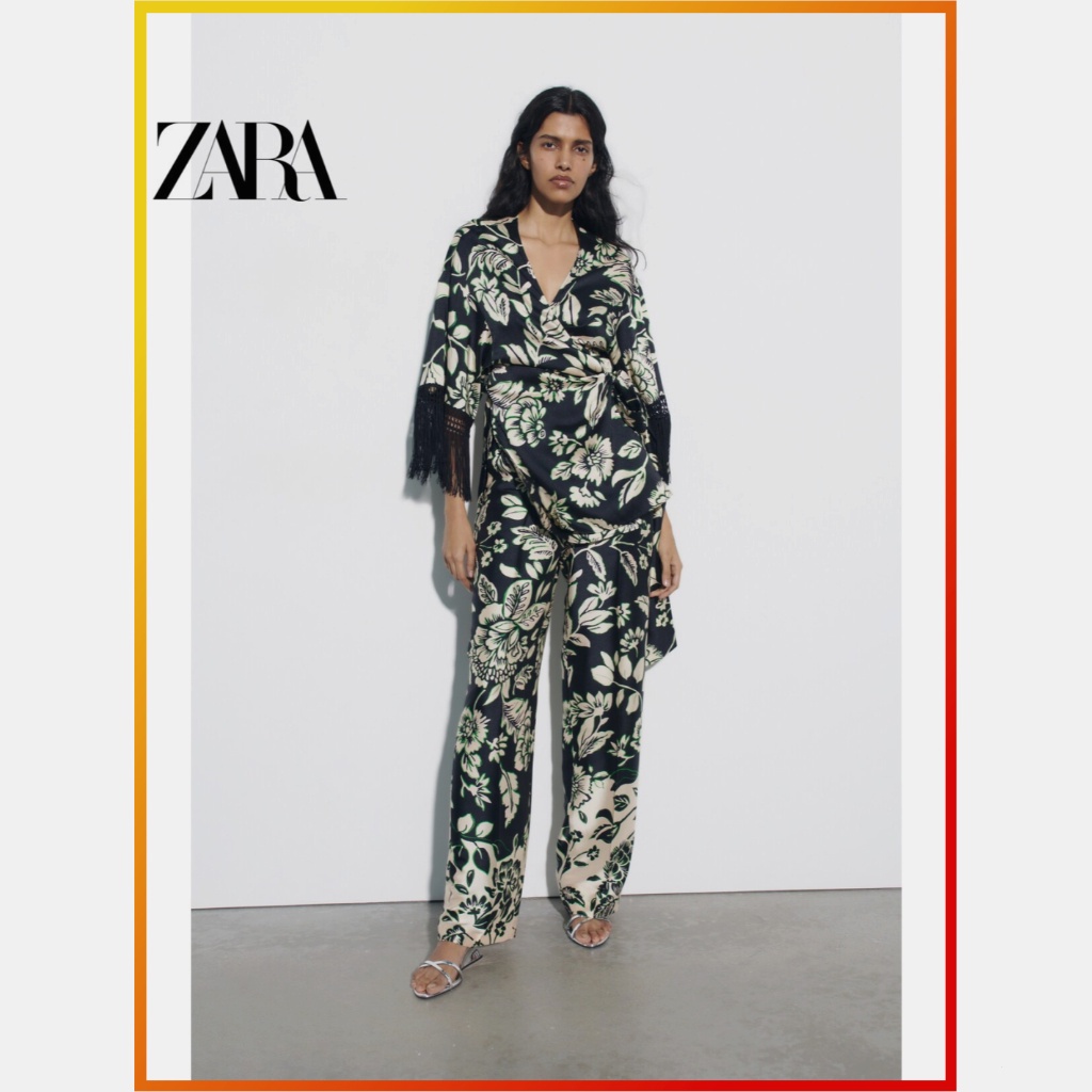 ZARA New Women's Tassel Print Coat 2963194 330 Shopee Malaysia