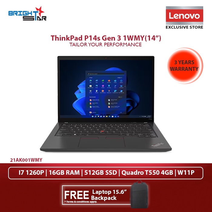 Lenovo ThinkPad P14s Gen 3 (14"WUXGA IPS i71260P 16GB RAM 512GB SSD Quadro T550 4GB