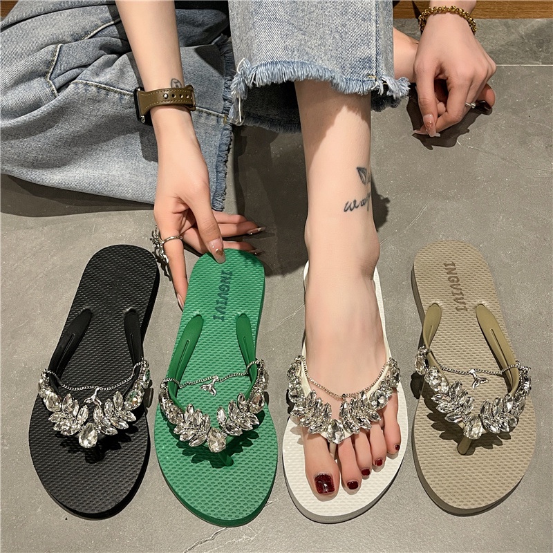 Ingvivi Summer New Style Women's Flip-Flops Texture Rhinestone Elegant
