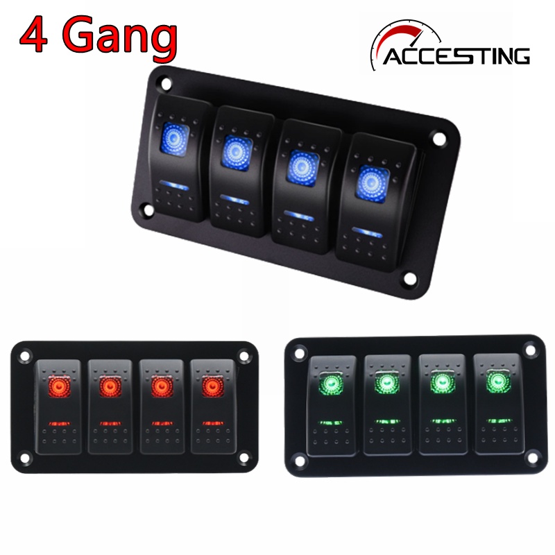 4 Gang 12V Switch Panel ON-OFF Rocker Toggle Waterproof for Boat Marine RV  Truck