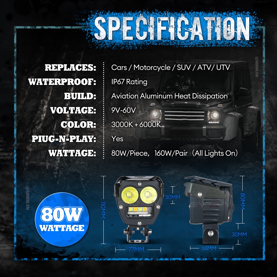 80W Night Ranger Auxiliary Lights Mini Driving Light Work Light Bar ...