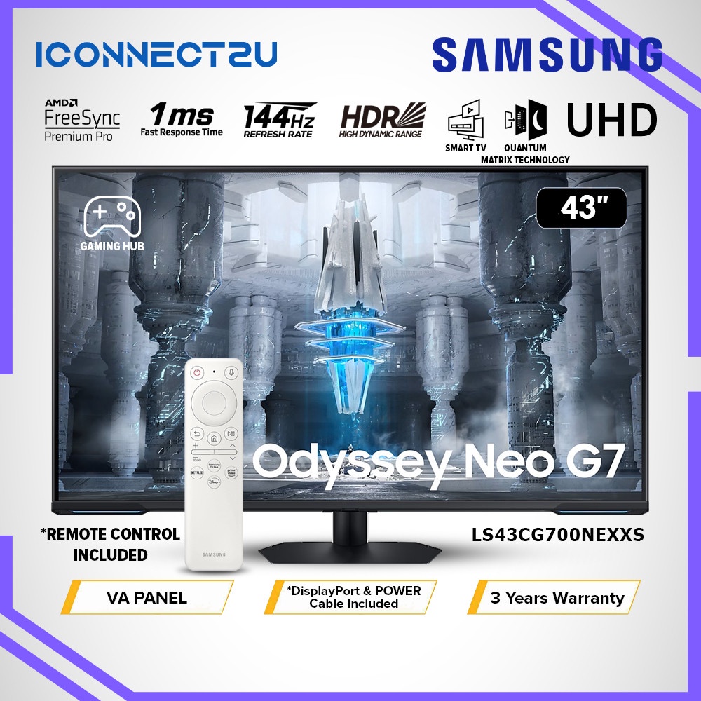 Samsung 43 Odyssey Neo G7 G70nc Va Uhd 144hz 1ms Freesync Premium Pro Hdr10 Gaming Monitor 6376