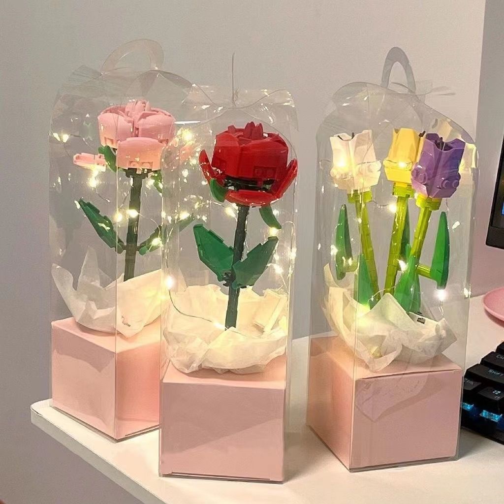 小红书永生花束玫瑰花积木蓝玫瑰创意diy七夕女友礼物Building block flower - Eternal Rose compatible  LEGO building block simulation puzzle children's toy flower decoration萌宠玩