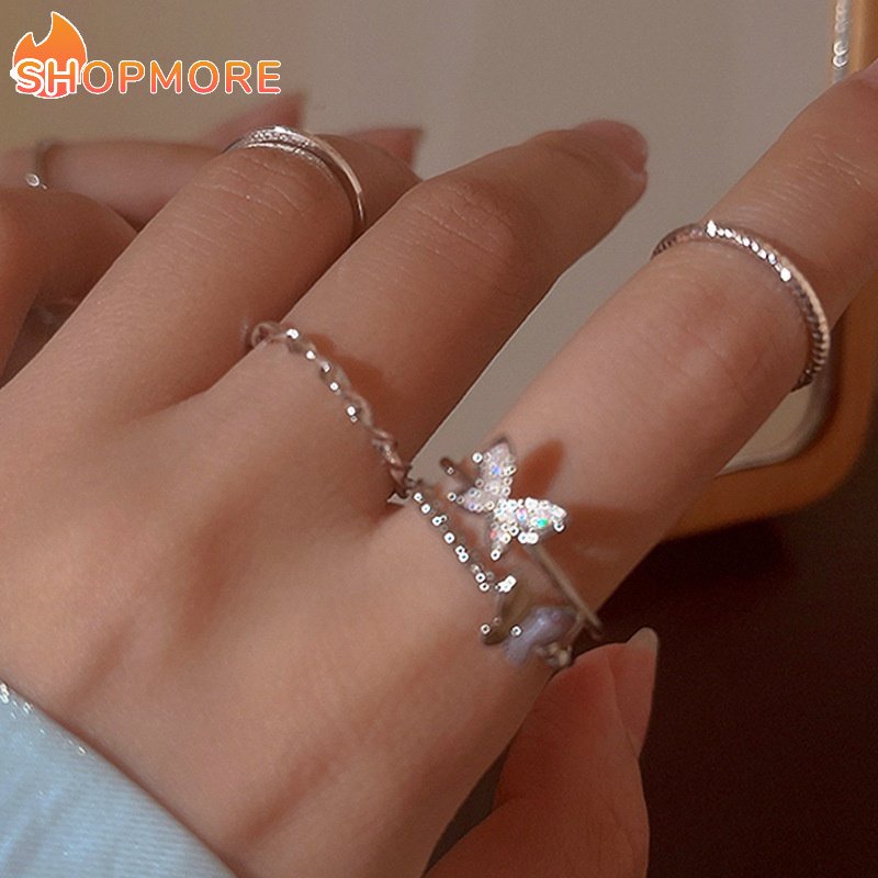 Marvelous Delicate Popular Rhinestone Love Open Thin Ring Fashion Butterfly Shape Finger Ring Women Jewelry Shopee Malaysia