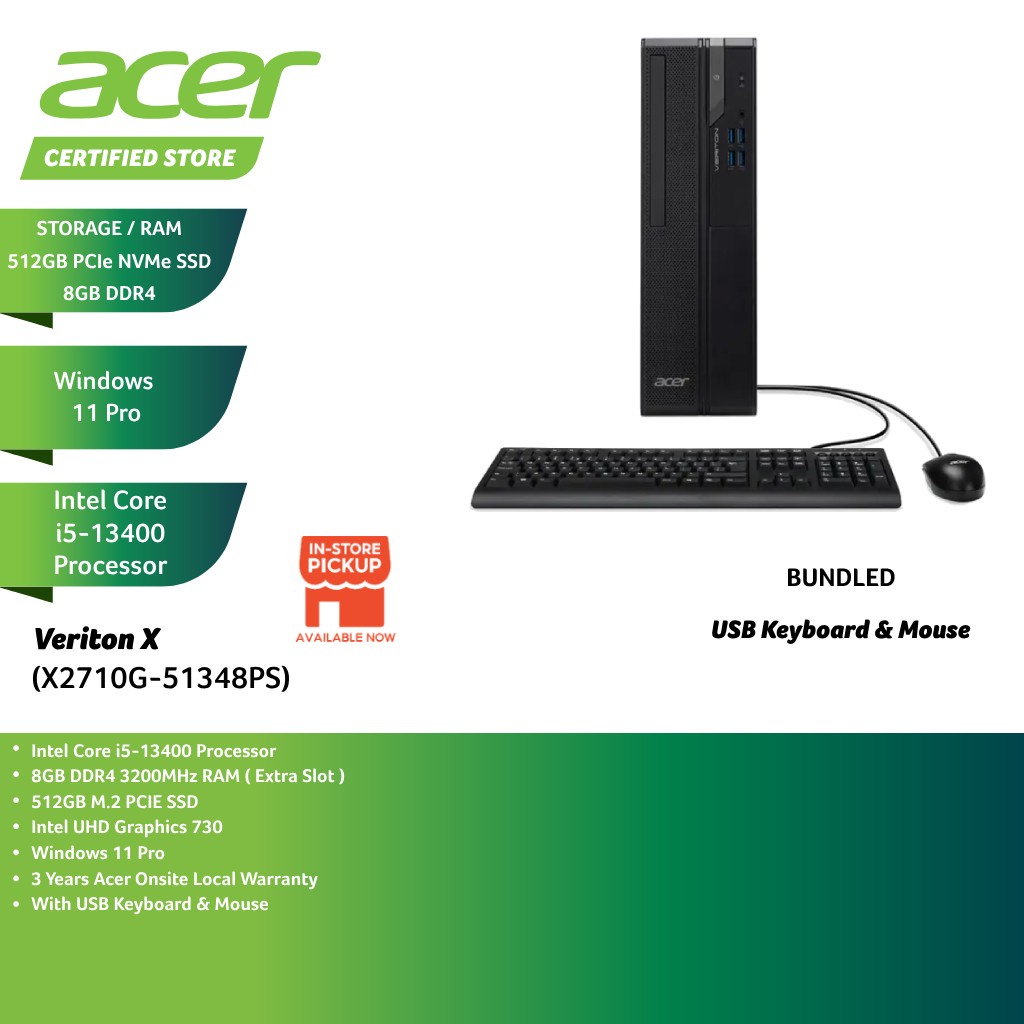 Acer Veriton X2710G51348PS SFF Desktop PC Black ( I513400, 8GB, 512GB