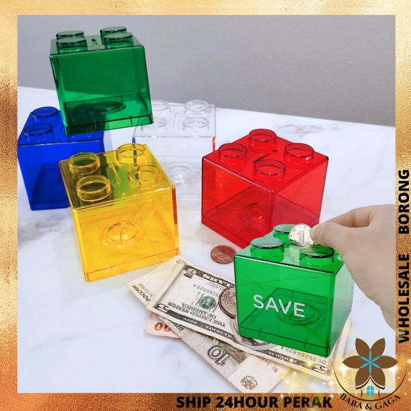 Large Acrylic Piggy Bank Kid Saving Planner Coin Box Saving Lego