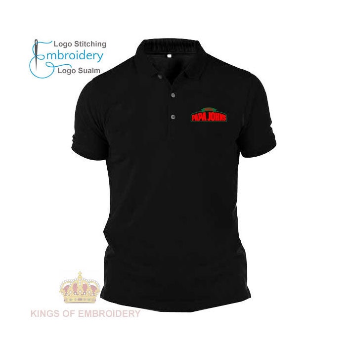 Baju Logo Sulam Polo T Shirt Papa Johns Pizza Fast Food Master