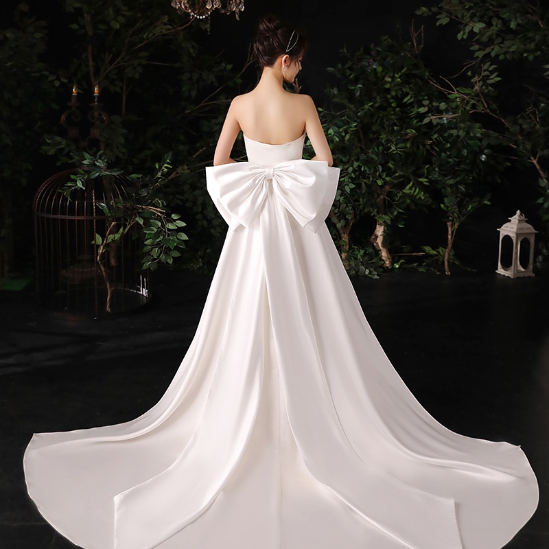 Removable Satin Bridal Bow with Long Tail Off White Wedding Dress